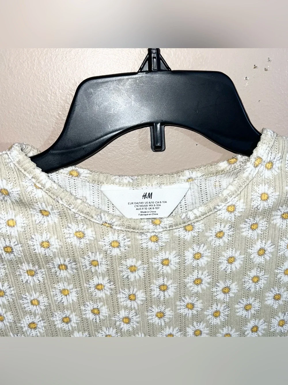 H&M Long Sleeve Floral Dress Girls 8/10 Tan White Yellow